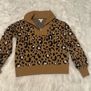 Nine West Brown Leopard Print Cowl Neck Sweater